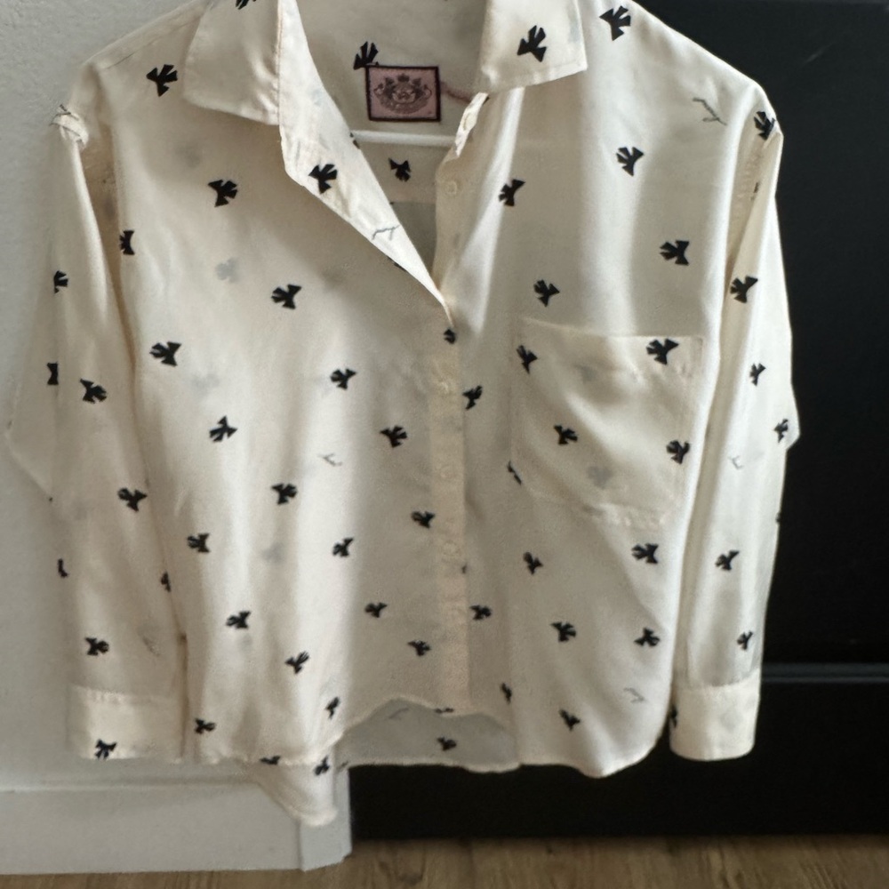 Juicy Couture Cream Button-Up Shirt with Black Bird Motif